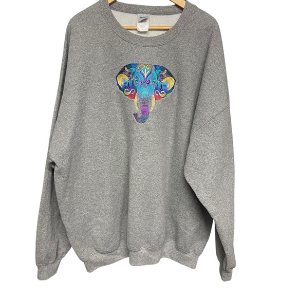 Gildan Elephant Head Mosaic Crewneck Sweatshirt Unisex Size 3X Grey Embroidered - Picture 1 of 10